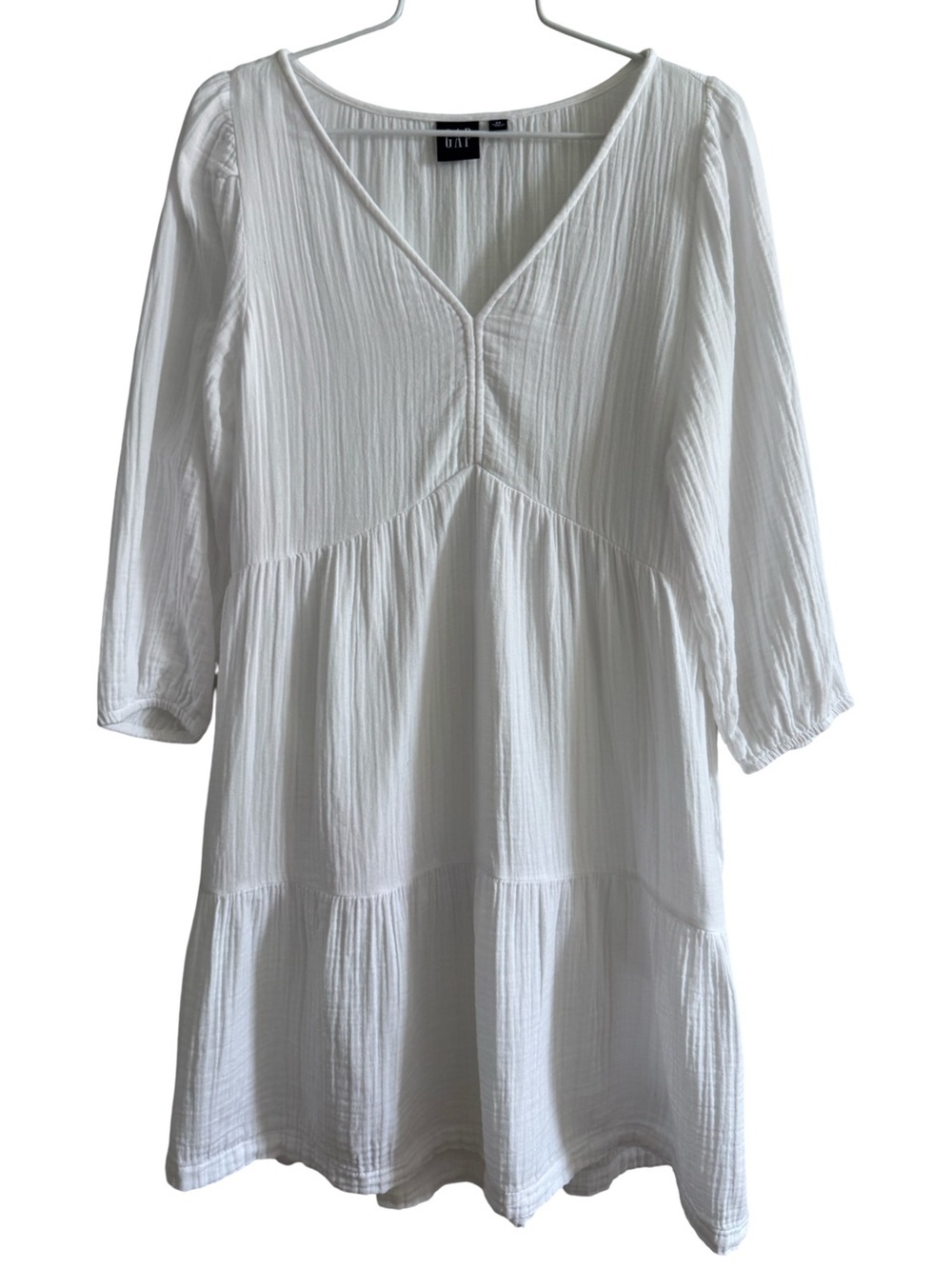Gap 100% Cotton Long Sleeve Crinkle Gauze Midi Dress New Off White Size XS